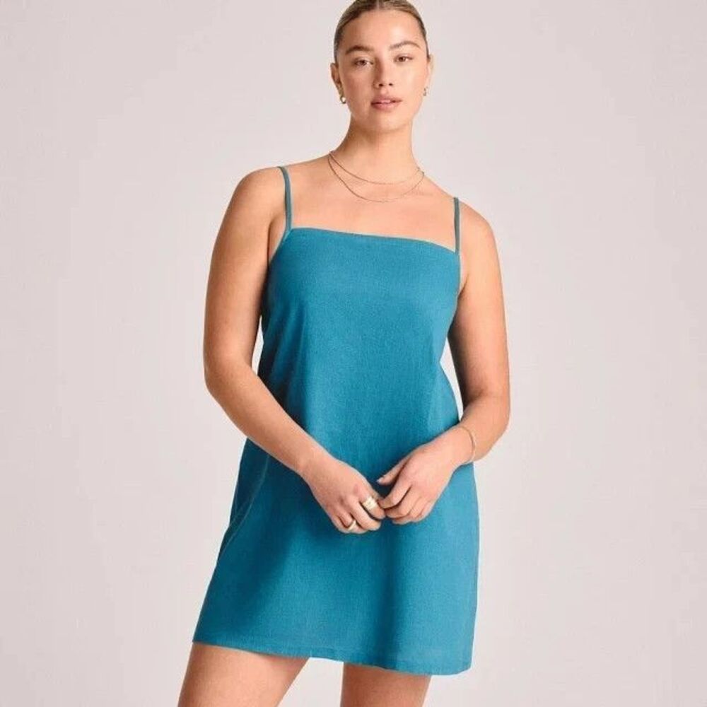 Vitamin A Womens Mini Swim Cover Up Dress Tie Straps - Blue Size S New